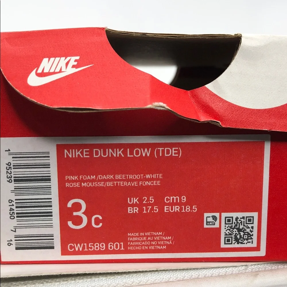 Nike Dunk Low Pink Foam CW1589-601 Infants Sneakers - Size 3C